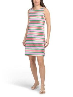 Jude Connally Pink Shift Dress with Orange & Green Garden Stripes NWT $178